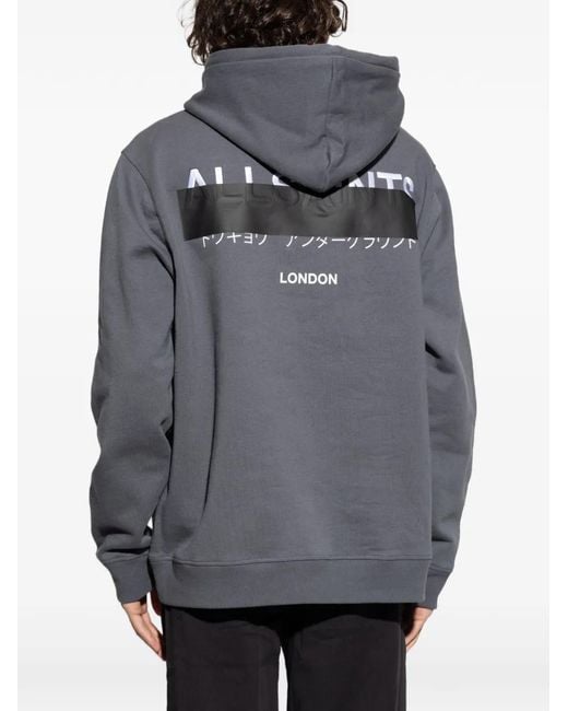 AllSaints Gray Logo-Print Drawstring Hoodie for men