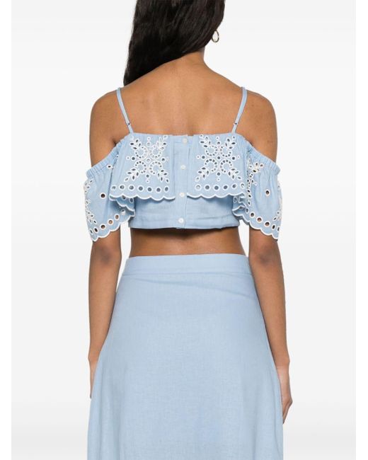 Sandro Blue Broderie-anglaise Crop Top