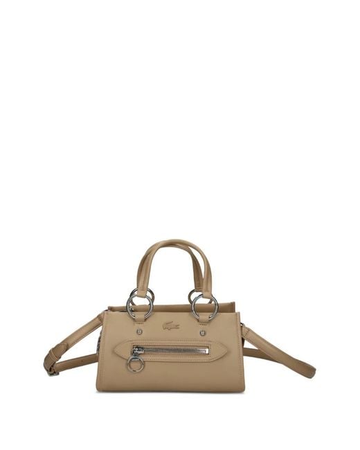 Lacoste Natural Small Celys Ring-Detail Logo-Patch Tote Bag