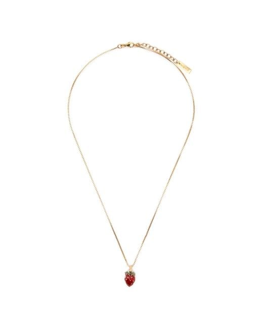 Saint Laurent White Strawberry-Pendant Necklace