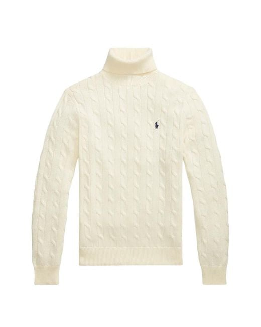 Polo Ralph Lauren White Cable-Knit Roll-Neck Sweater for men