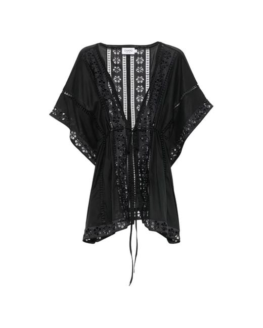 Charo Ruiz Black Guipure-Lace Drawstring-Waist Kaftan