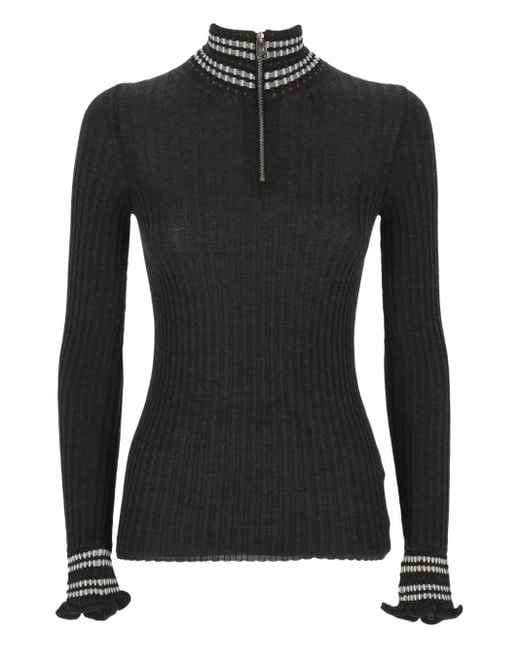 Mrz Black Gerippter Pullover mit Reißverschluss