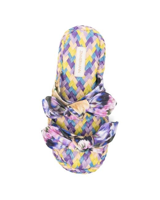Zimmermann White Carousel Linen Flat Sandals