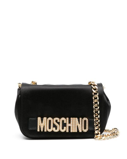 Moschino Black Logo-lettering Satin Crossbody Bag