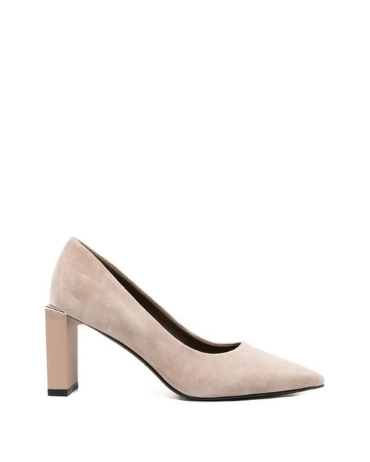 SERGIO MORETTI FIRENZE White Pointed-Toe Block-Heel Pumps