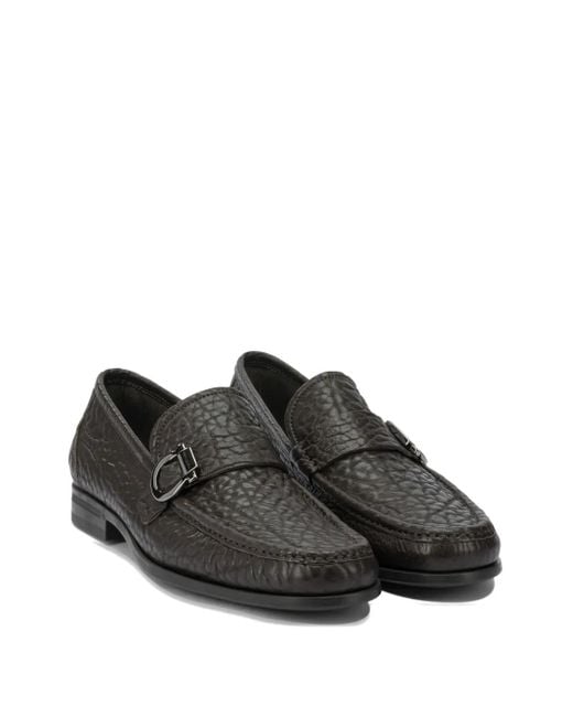 Ferragamo Black Textured Buckle Loafers for men