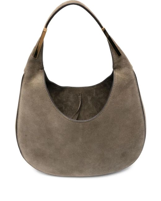 SAVETTE Gray Small Florence Suede Top-Handle Shoulder Bag