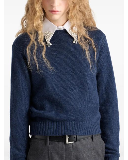 Prada Re-Cashmere Geribbelde Trui in het Blue