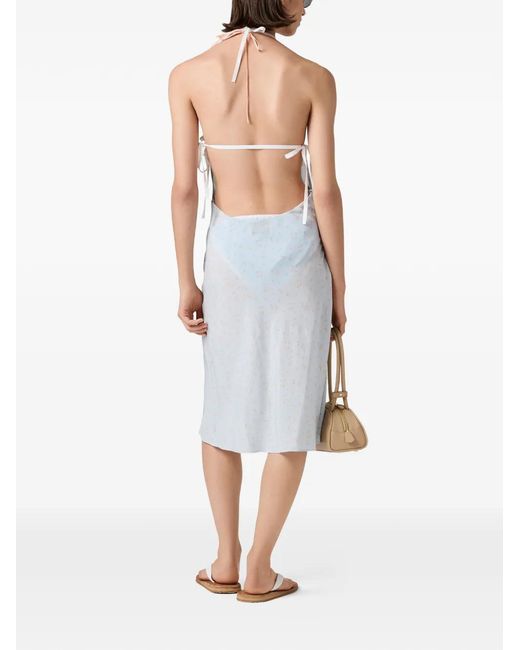 Miu Miu White Embroidered Marocain Crepe Dress