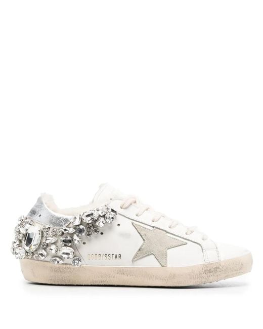 Golden Goose Deluxe Brand White Super-Star Embellished Low-Top Sneakers