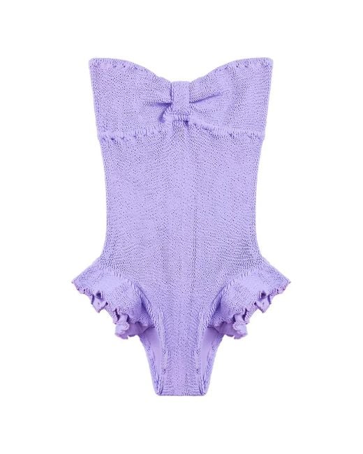 Reina Olga Purple Laila Ruffled Crinkled Swimsuit