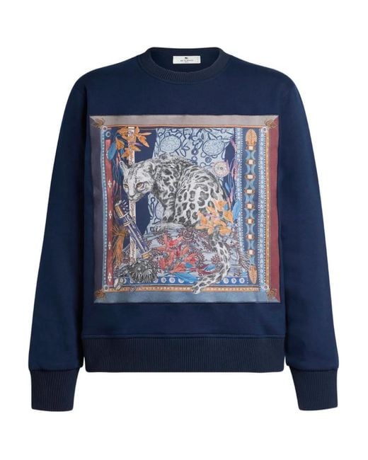 Etro Blue Leopard-Print Sweatshirt for men
