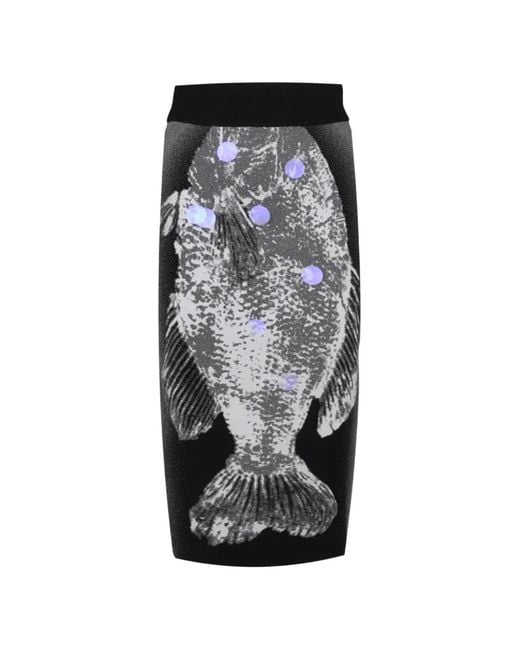 Ph5 Black Reflective Fish-Intarsia Midi Skirt