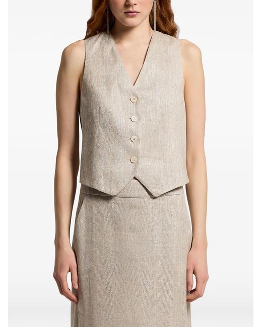 Peserico Natural Herringbone-Pattern Waistcoat