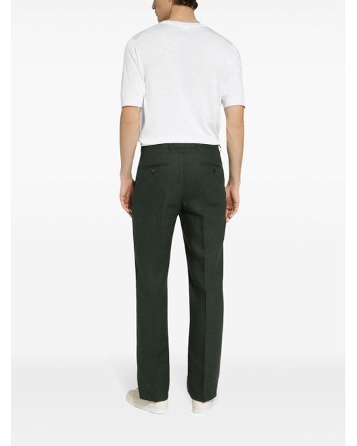 Dolce & Gabbana Green Sartoriale Tailored Linen Trousers for men