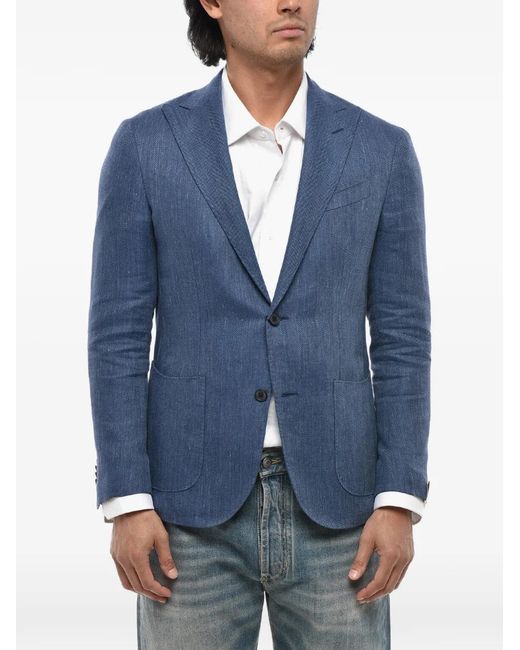 Corneliani Blue Herringbone-Pattern Blazer for men