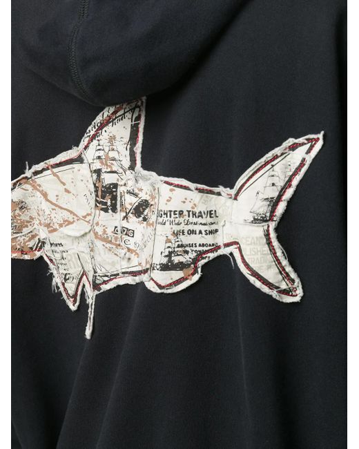 Paul & Shark Blue Slouchy Logo Embroidered Hoodie for men