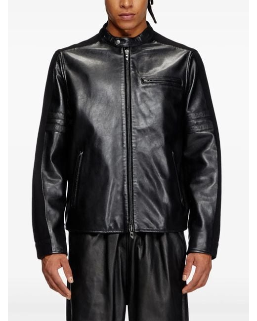 DIESEL Black Leather Jacket L-Simz for men