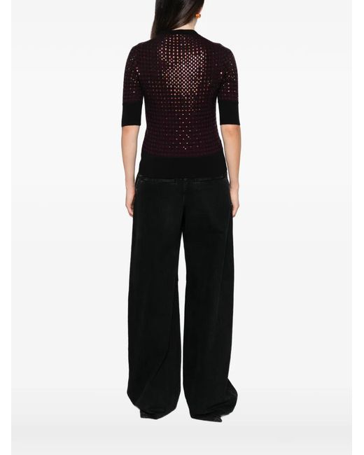 Ermanno Scervino Purple Check-Pattern Sequin-Embellished Sweater