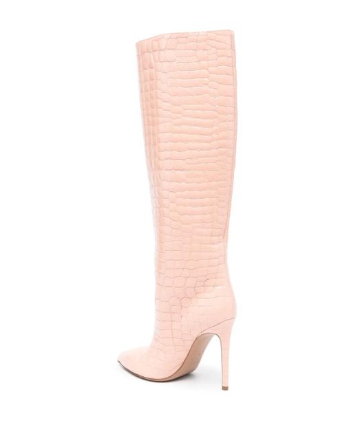Paris Texas Pink 120Mm Crocodile-Embossed Leather Boots
