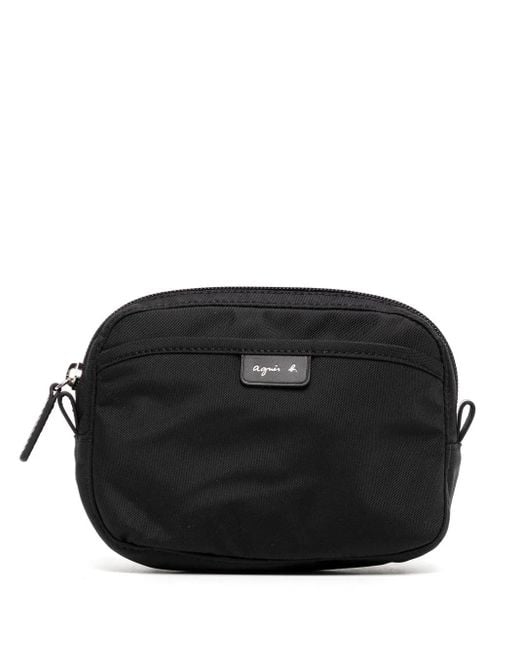 Agnes B. Black Curved Logo-Patch Wallet