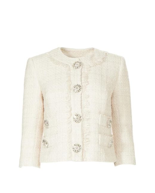 Costarellos Natural Macie Crystal-Button Cropped Jacket