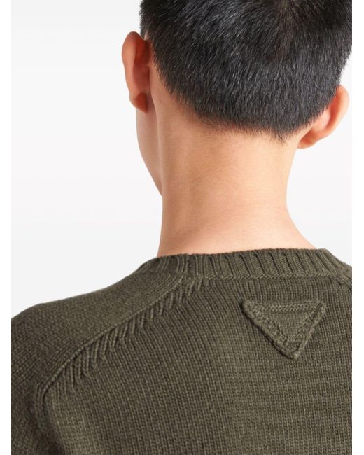 Prada Brown Triangle-logo Crew-neck Jumper for men