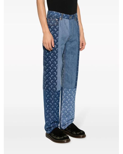 MARINE SERRE Blue Regenerated-Denim Slim-Fit Jeans for men