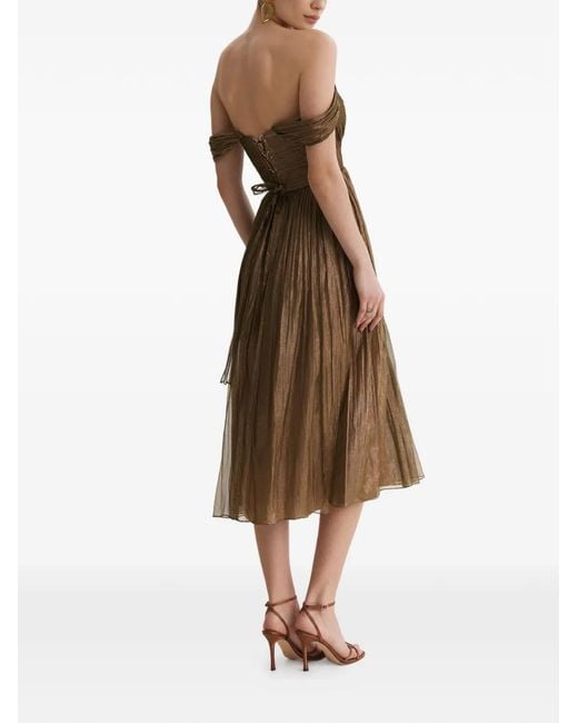 Framboise Natural Giavera Pleated Off-Shoulder Midi Dress