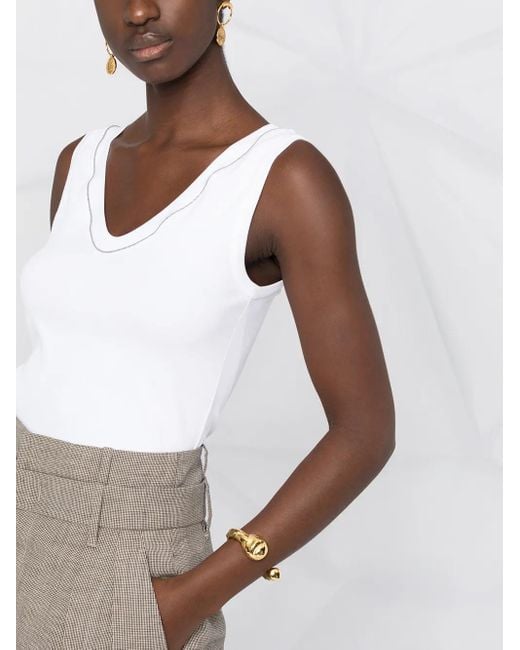 Brunello Cucinelli White Crystal-Detail Vest Top