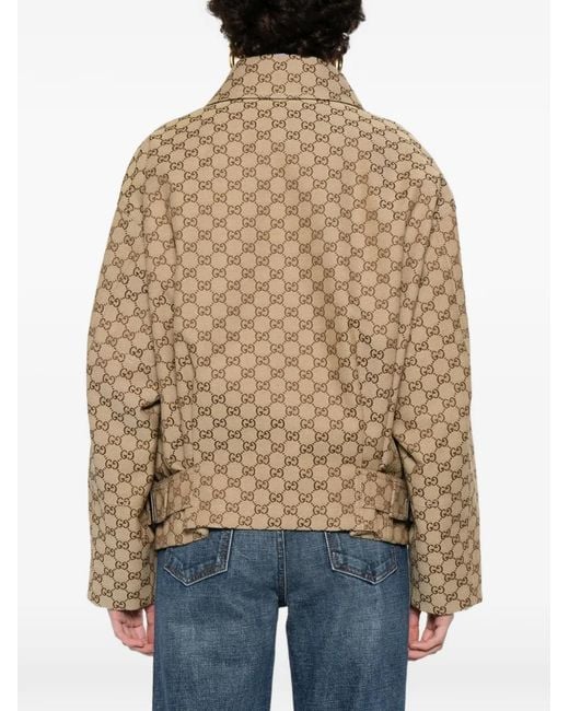 Gucci 'Gg Canvas' Bomber Jacket in Natural | Lyst