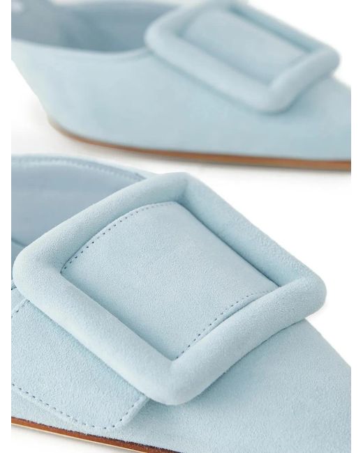 Manolo Blahnik Blue Maysale Buckle-Detail Mules