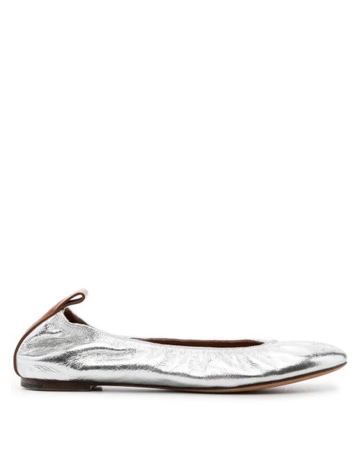 Lanvin メタリックレザー フラットシューズ White