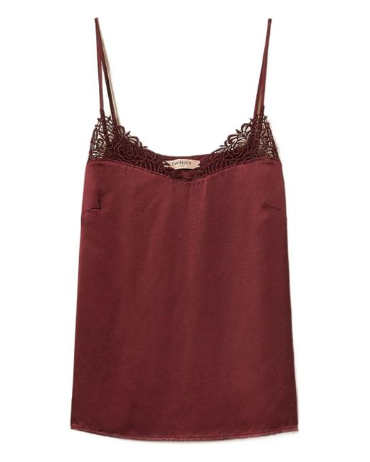 Twinset Red Lace-Trimmed Top