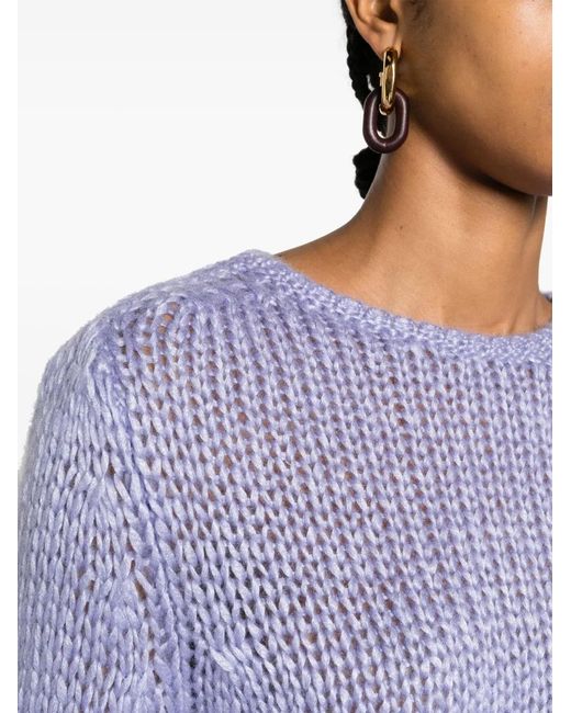 Forte_forte Purple Round-Neck Silk Blend Jumper