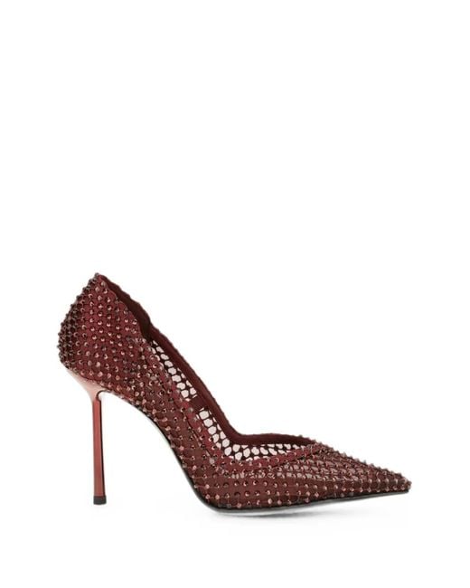 Le Silla Brown Gilda Crystal-Embellished Mesh Pumps