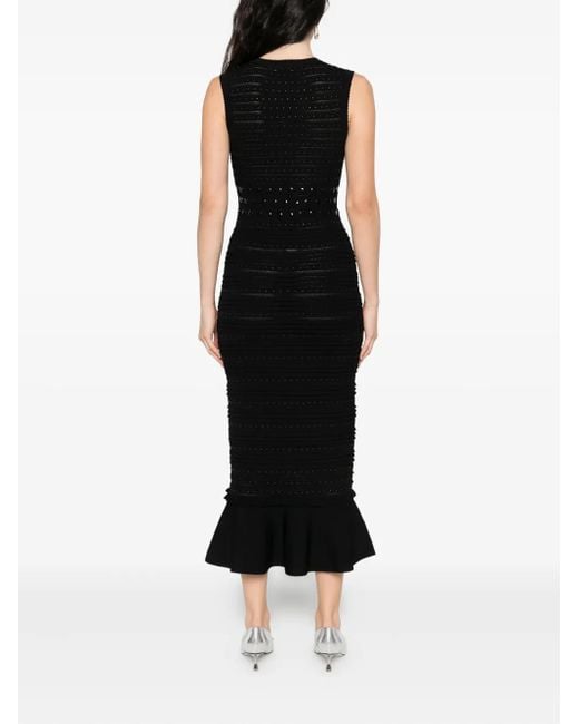 Sandro Black Textured-Knit Flared Midi Dress