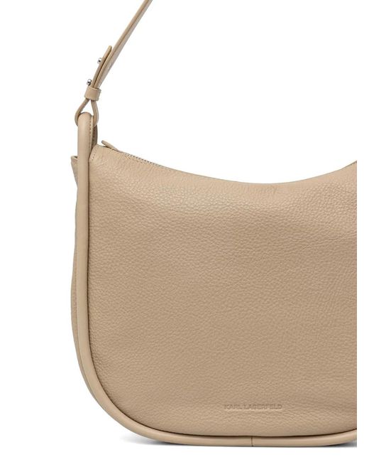 Karl Lagerfeld White Monogram-Patch Grained-Leather Shoulder Bag