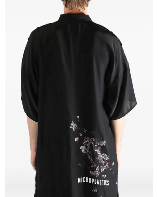 Yohji Yamamoto Black Graphic-Print Silk Shirt for men