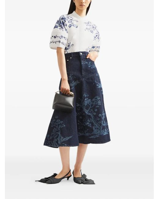 Falda midi con árbol estampado Erdem de color Blue