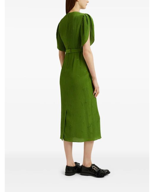Erdem Green Puff-Sleeve Midi Dress