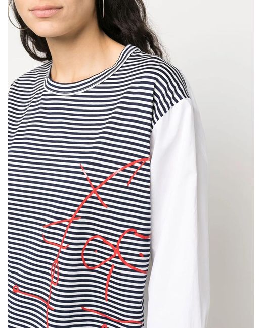 Plan C Blue Stripe-Pattern Crew-Neck Sweatshirt