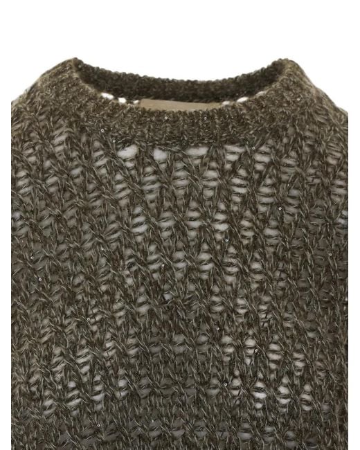 ELEH Green Sequin-Embellished Open-Knit Sweater