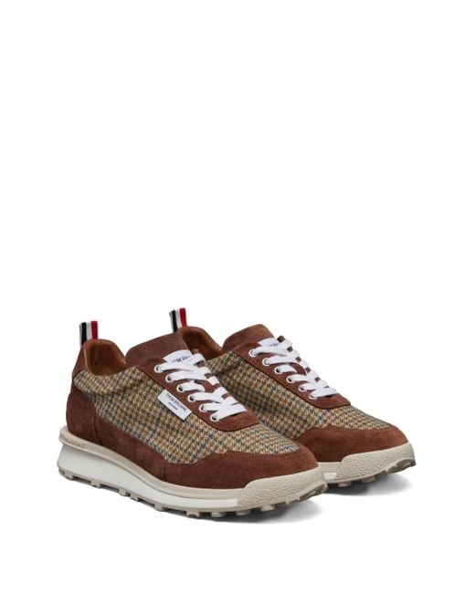Thom Browne Brown Gunclub-Check Cheviot Tweed Alumni Sneakers for men