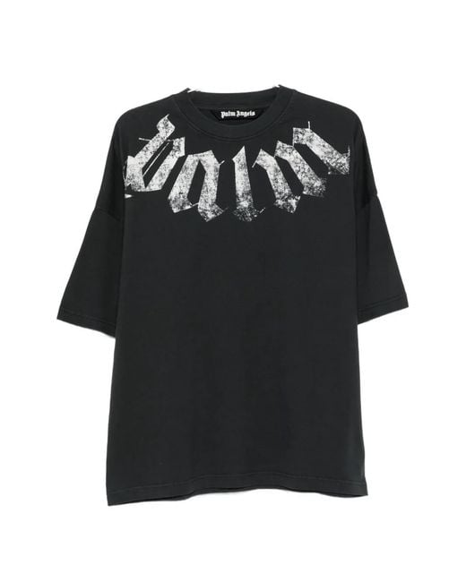 Palm Angels Black Big Neck Logo Printed T-Shirt for men