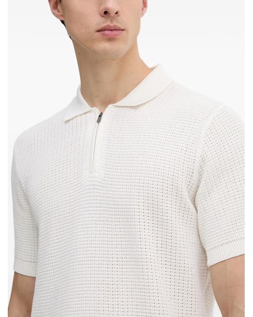 Joop! White Vascor Waffle-Knit Zip-Neck Polo Shirt for men