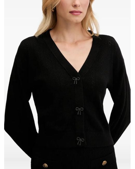 Guess Black Bow-Embellished V-Neck Cardigan