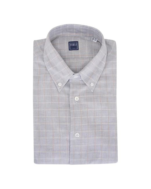 Fedeli Gray Checkered Button-Down Shirt for men