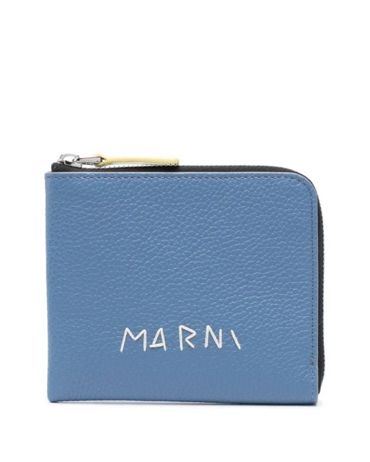 Marni Blue Embroidered-logo Leather Wallet for men